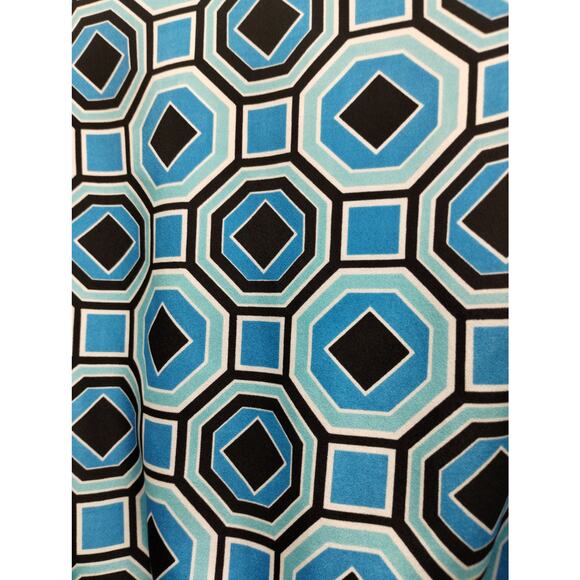 Michael Kors Women's Size Small Petite Blue Funky Retro Geometric Pattern Top - Picture 2 of 7